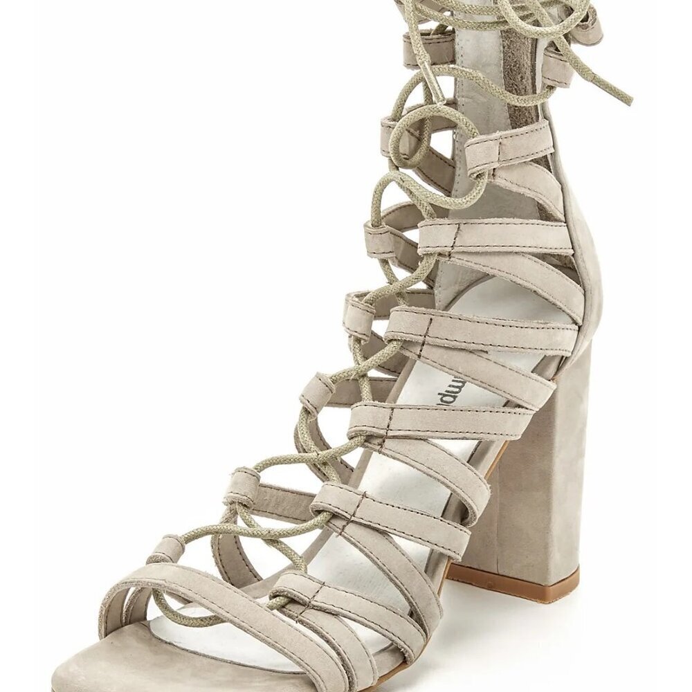 Jeffrey Campbell Stockard suede lace up heels - nude - size 7